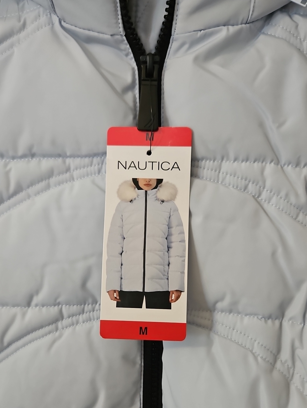 NEW! Nautica Light Blue Hooded Water Resistant Puffer Coat Size M - Picture 10 of 11